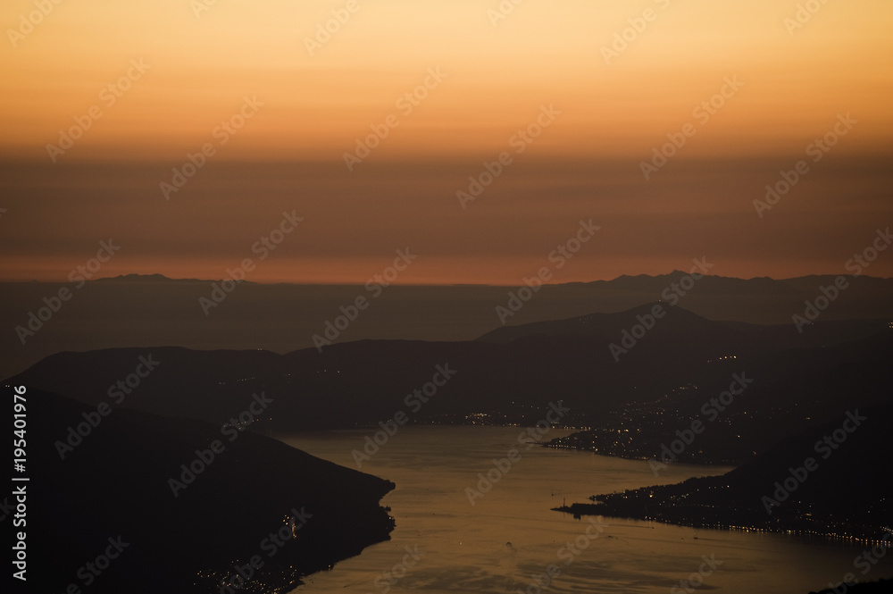 Kotor bay panorama at night