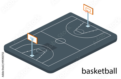 Isometric 3D vector illustration basketball field with a ball