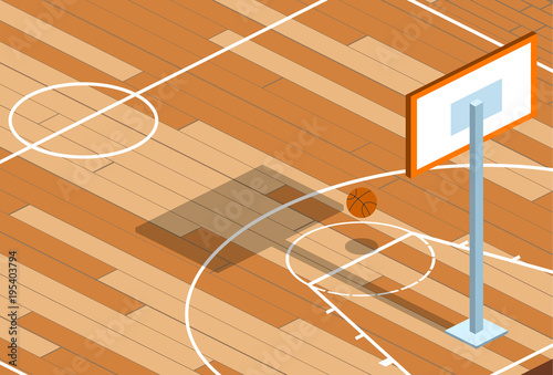 Isometric 3D vector illustration basketball field with a ball