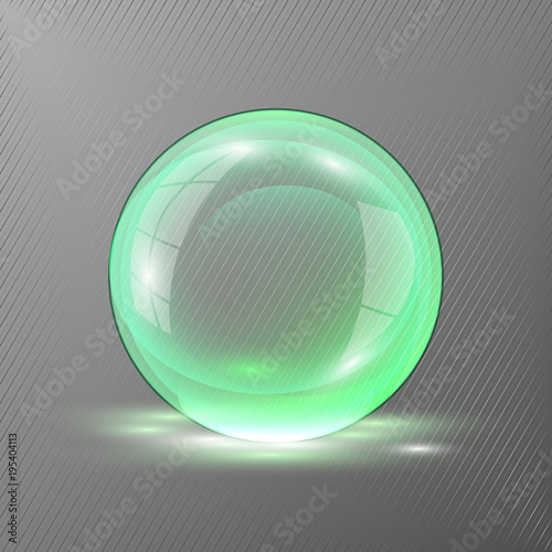 3d green sphere.Vector illustration of transparent clear shiny ball