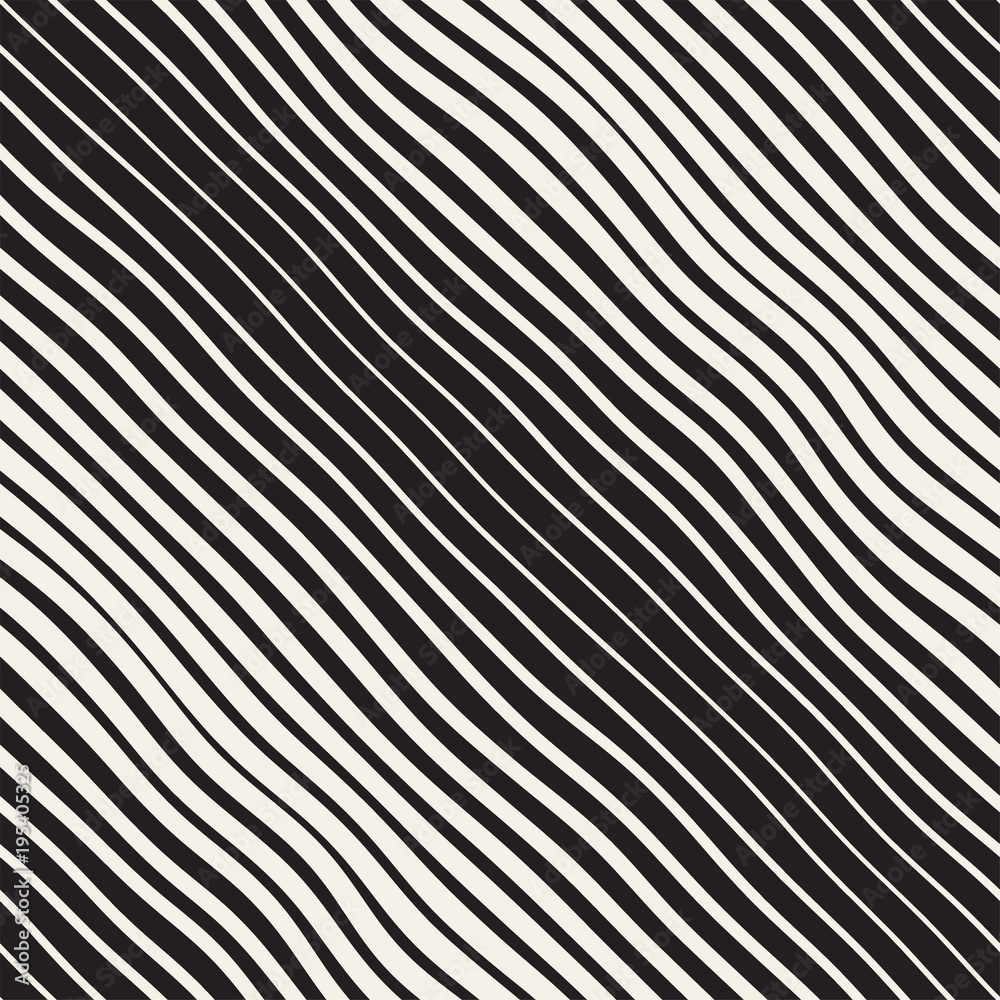 Vector seamless black and white hand drawn diagonal wavy lines pattern. Abstract freehand background design Vector seamless black and white hand drawn diagonal wavy lines pattern. Abstract freehand background design