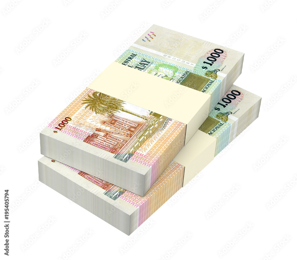 Uruguayan peso bills isolated on white with clipping path. 3D illustration. Uruguayan peso bills isolated on white with clipping path. 3D illustration.