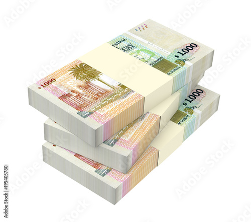 Uruguayan peso bills isolated on white with clipping path. 3D illustration.