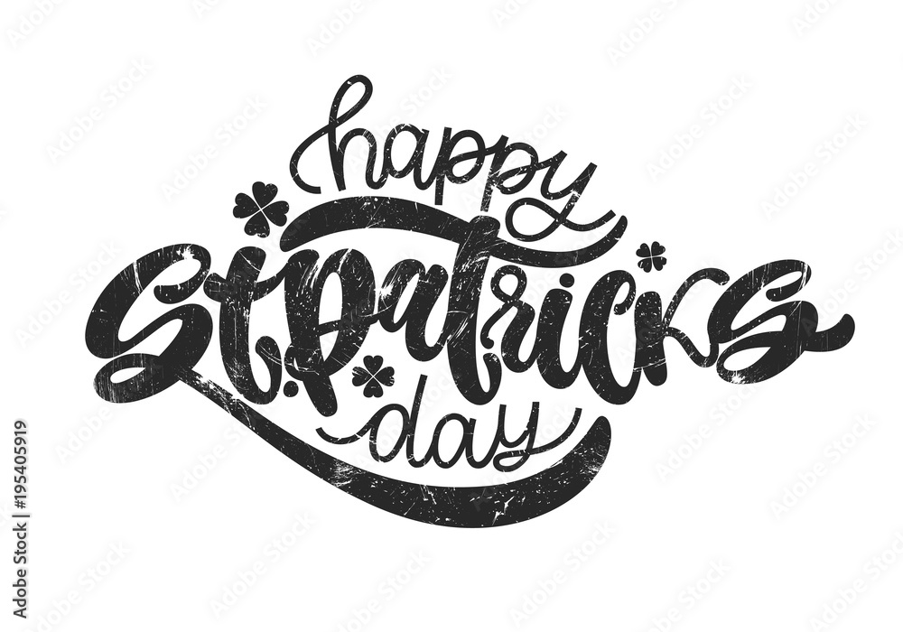 Vector illustration of Happy Saint Patrick's Day logotype. Hand sketched Irish celebration design. Beer festival lettering typography icon.Hand written graffiti calligraphy.