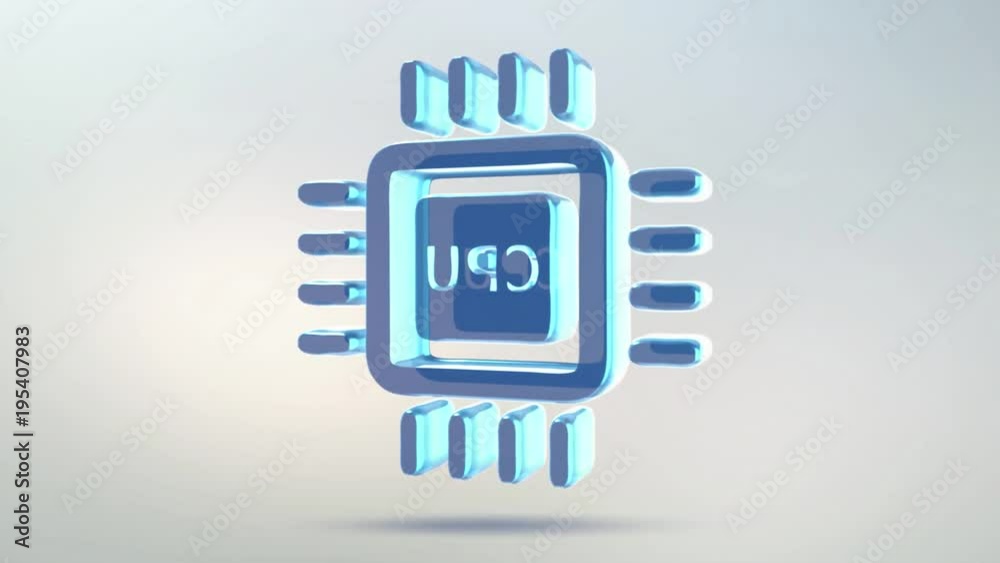 Processor icon is made of glass. Translucent rotating cpu icon with alpha channel blue green color. Seamless looping Processor icon is made of glass. Translucent rotating cpu icon with alpha channel blue green color. Seamless looping