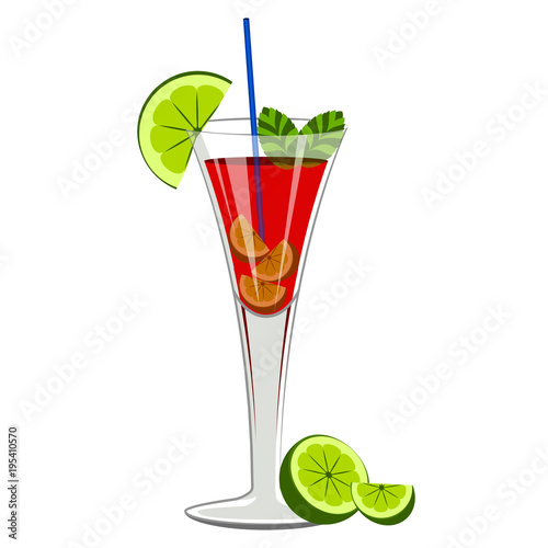 Red cocktail with lemon slices