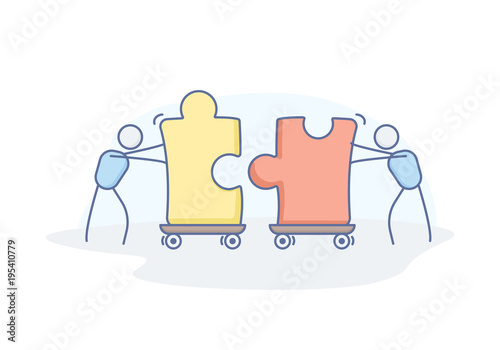 Business concept for teamwork, partnership, solution, collaboration, support. Vector doodle illustration design with stick figure characters