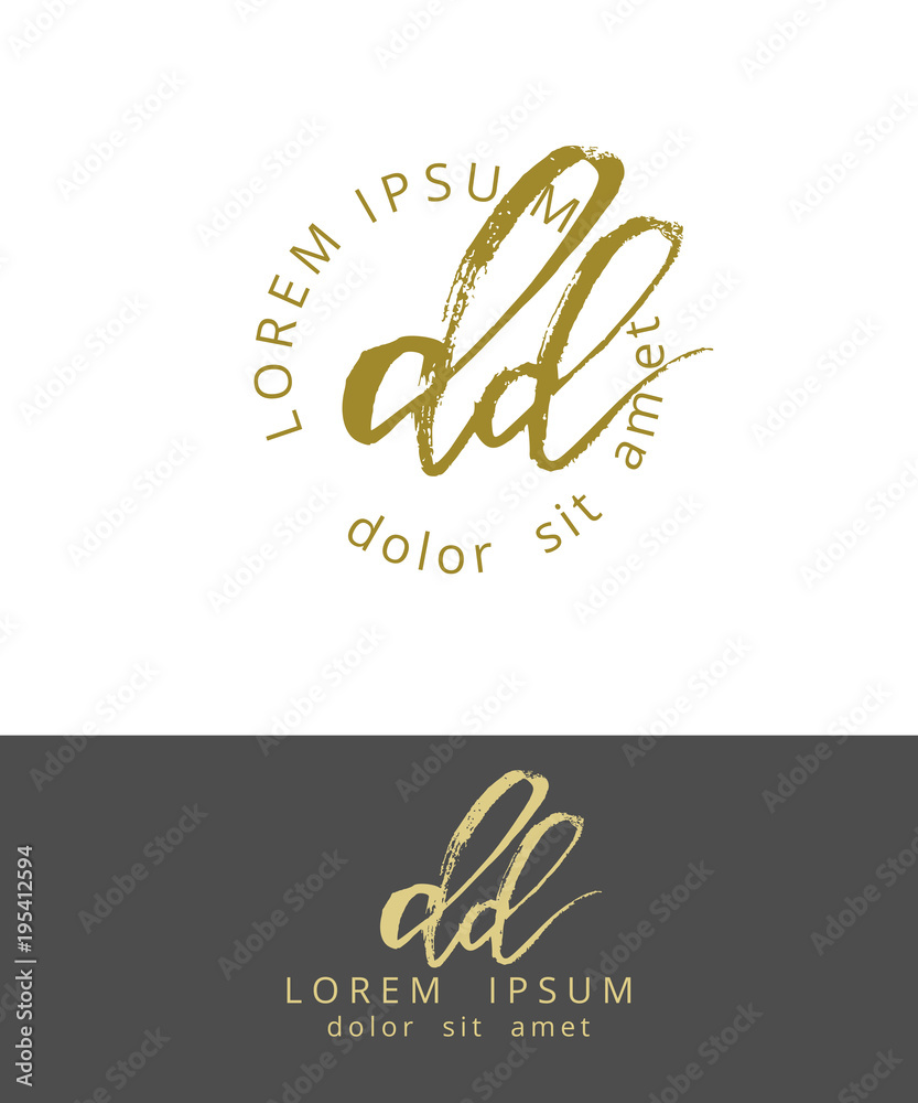 D D. Initials Monogram Logo Design. Dry Brush Calligraphy