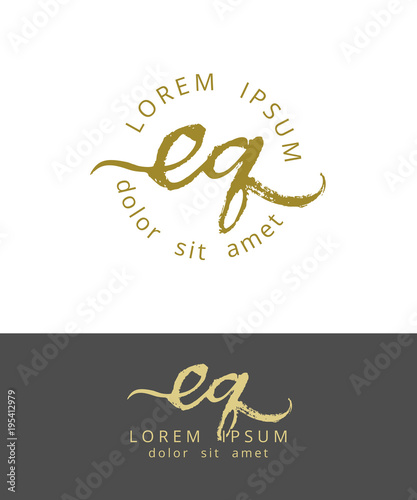 E Q. Initials Monogram Logo Design. Dry Brush Calligraphy