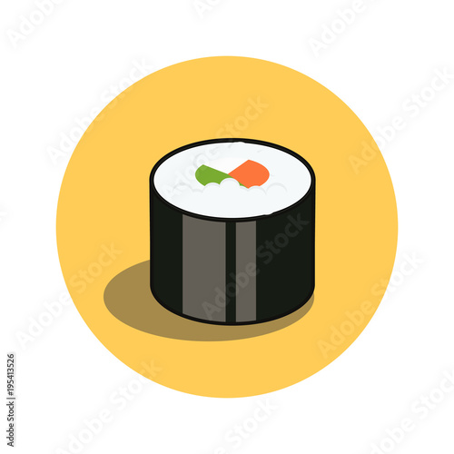 Sushi roll. Japanese traditional food icon with salmon fish fillets. Isolated vector illustration. photo