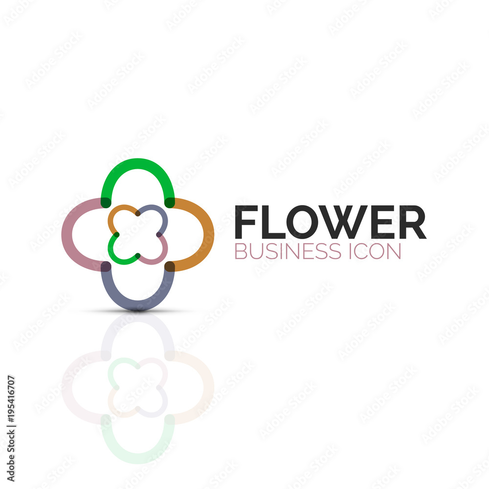 Abstract flower or star minimalistic linear icon, thin line geometric flat symbol for business icon design, abstract button or emblem