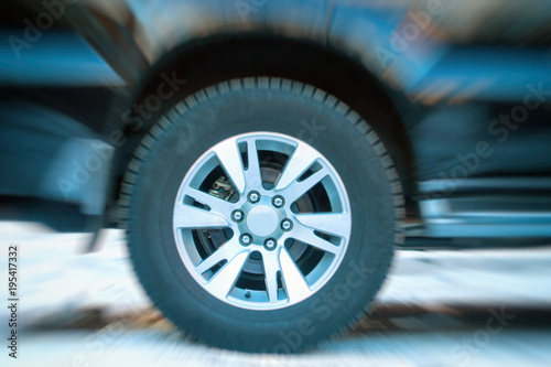 wheel close-up in daylight in winter