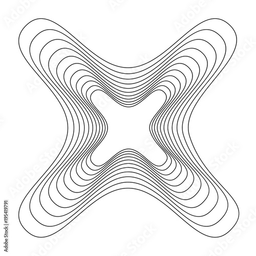 Circular, radial abstract element on white. Radiating shape with distortion