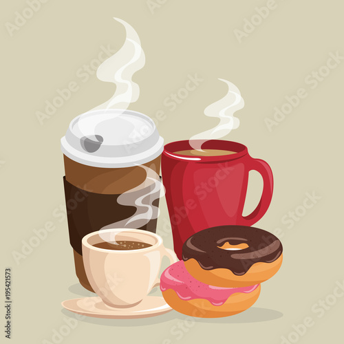 delicious coffee cup and donuts