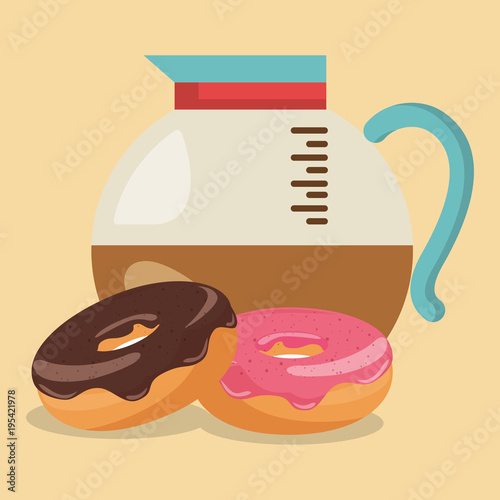 delicious coffee in teapot and donuts
