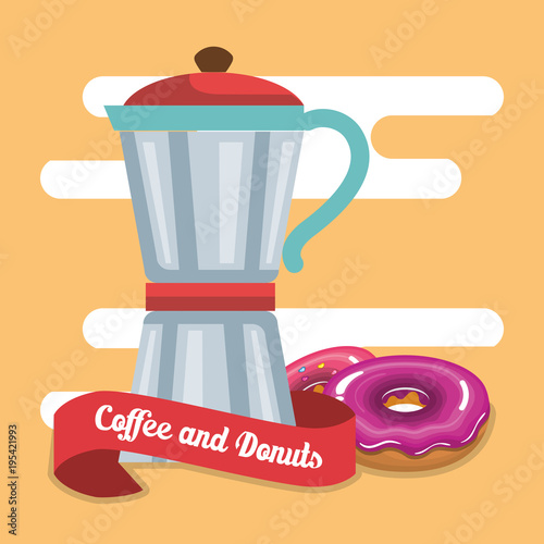 delicious coffee in teapot and donuts