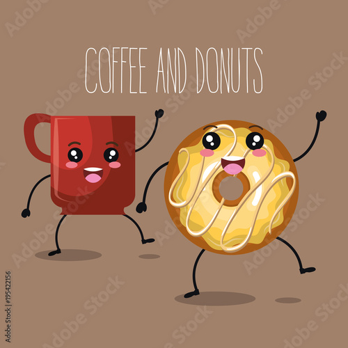 delicious coffee cup and donuts kawaii character