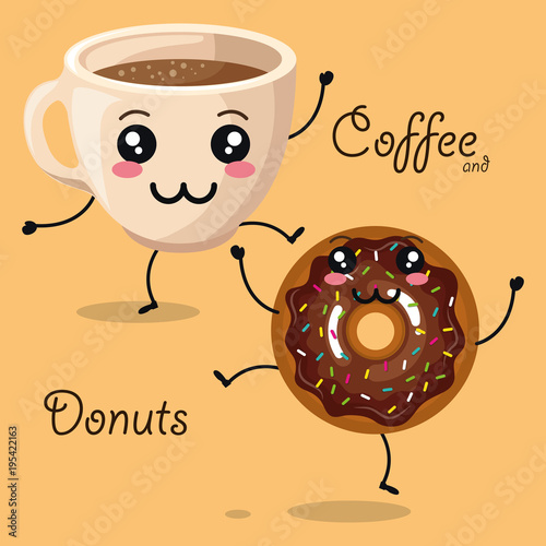 delicious coffee cup and donuts kawaii character