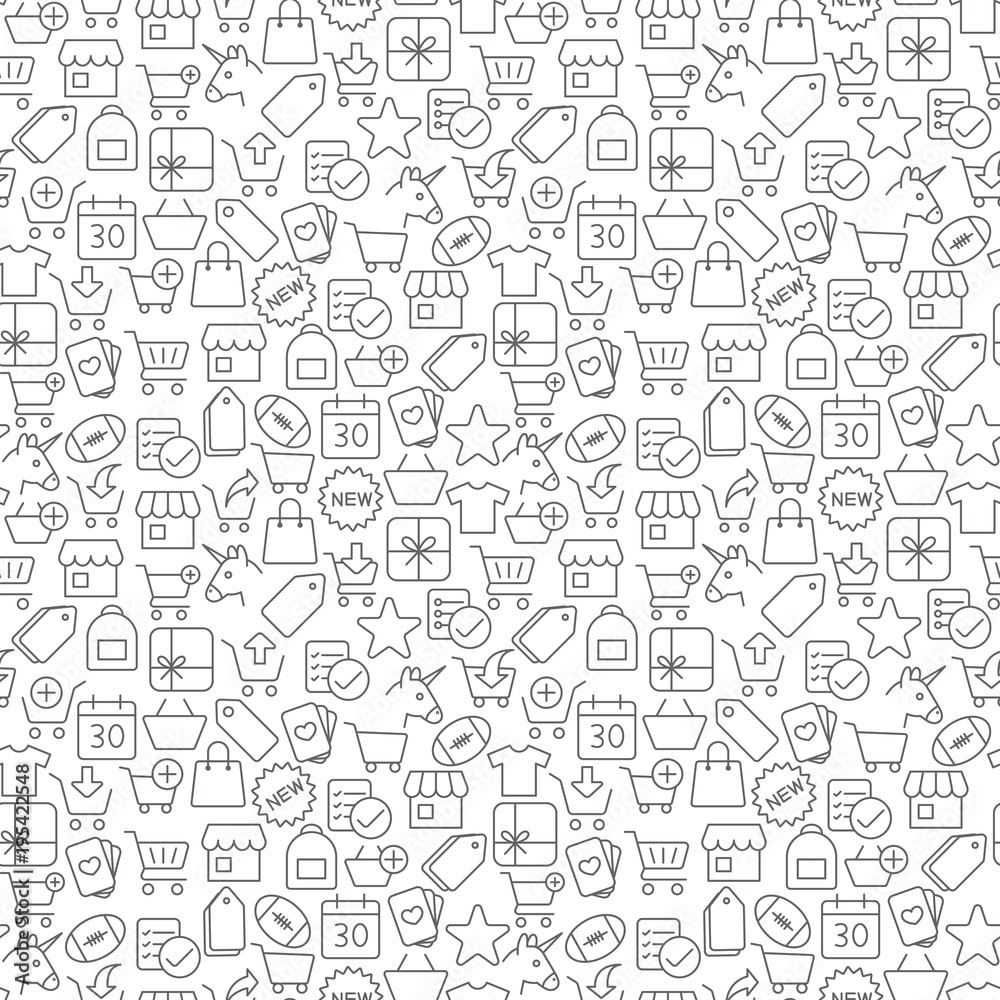 Seamless shopping icons pattern on white background