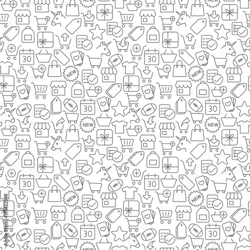 Seamless shopping icons pattern on white background