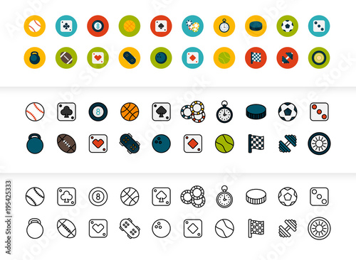 Black and color outline icons, thin stroke line style design