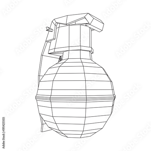 Hand bomb frag grenade wireframe low poly mesh vector illustration