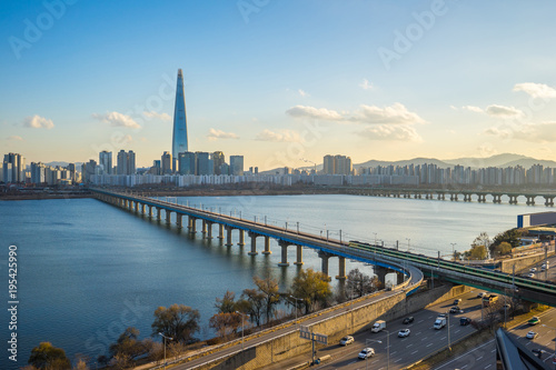 Canvas Print Seoul cityscape skyline with blue nice sky in Seoul, South Korea