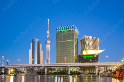 Tokyo city skyline at night near Asakusa area in Tokyo  Japan