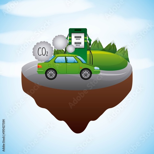 landscape vehicle station gas biofuel vector illustration