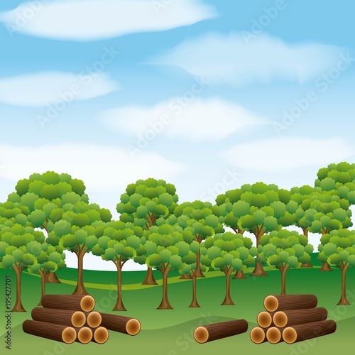 natural forest landscape with wood trunks vector illustration