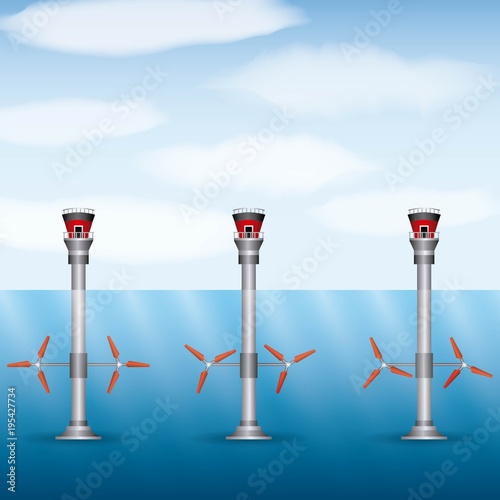 turbines wind seawater renewable energy types vector illustration