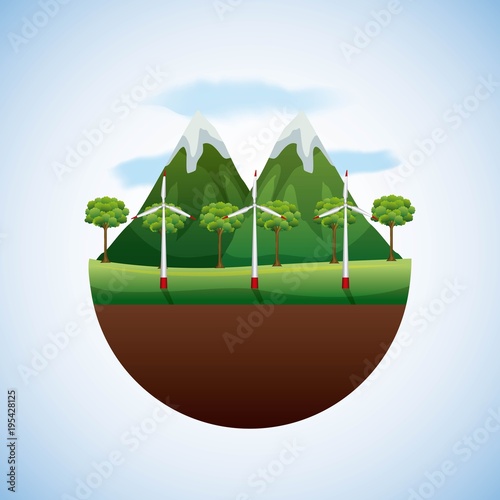 energy types - landscape natural forest and turbines winds vector illustration