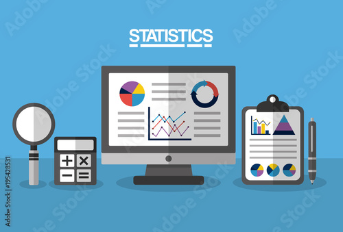 computer clipboard business calculator and searching statistics vector illustration
