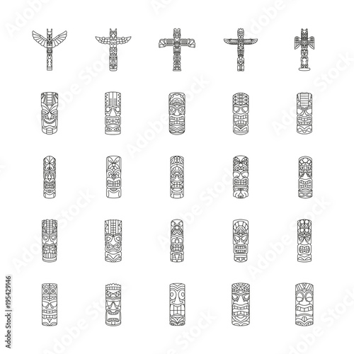 Totem icons set , outline style