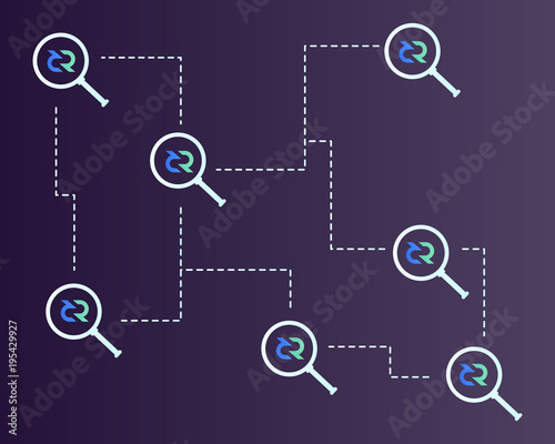 Blockchain decred symbol with magnifying background
