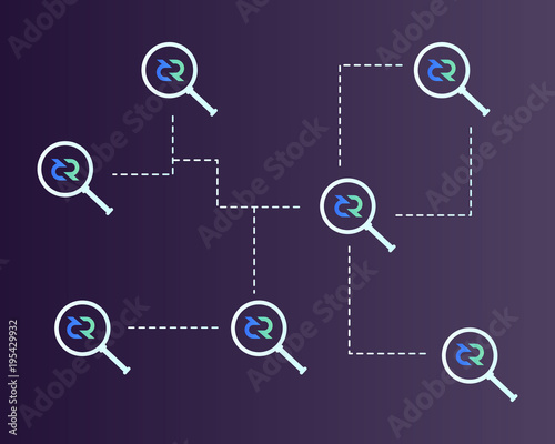Blockchain decred symbol with magnifying background