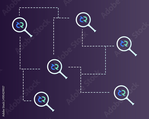 Blockchain decred symbol with magnifying background