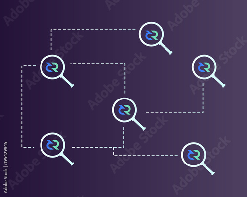 Blockchain decred symbol with magnifying background
