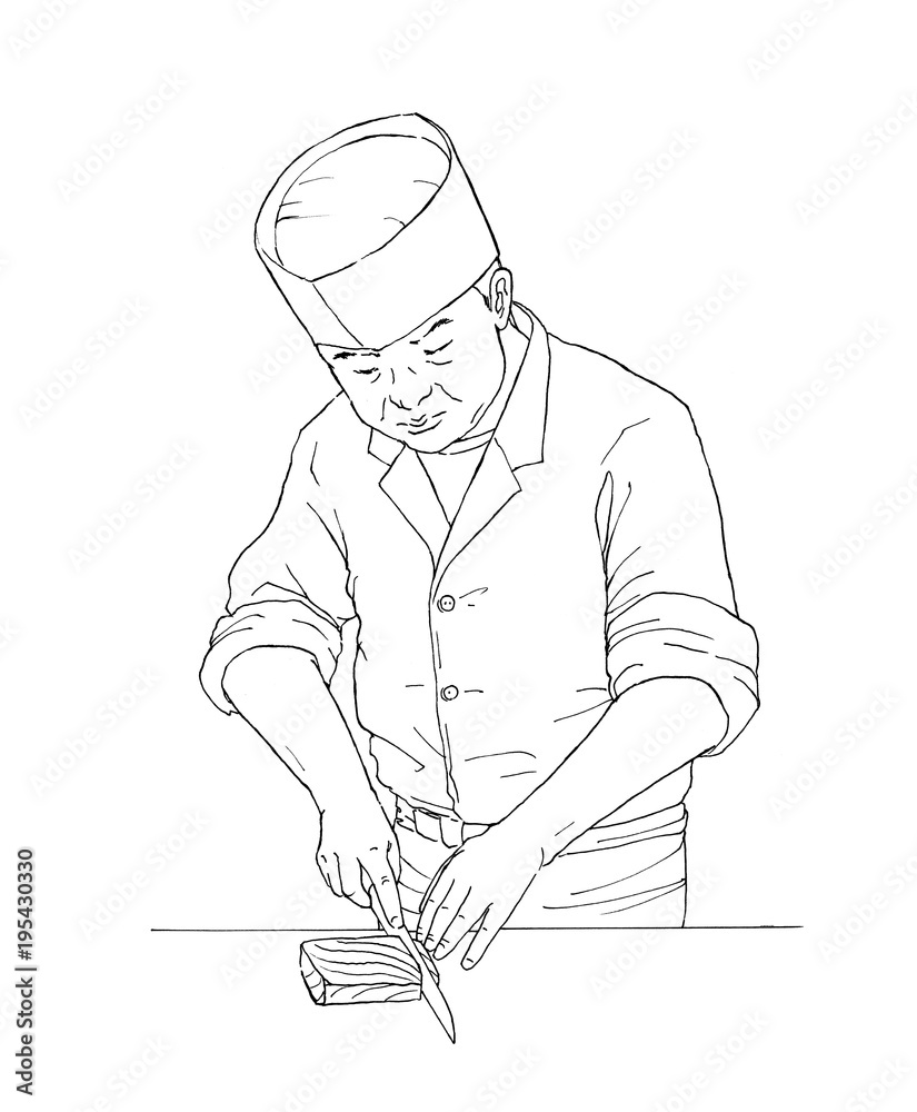 和食職人の線画 Stock イラスト Adobe Stock
