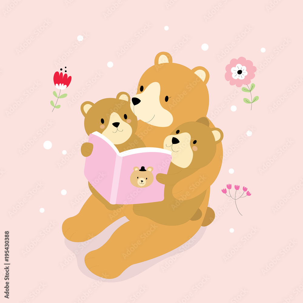 The bear mother is reading tales with two kids bear vector. The bear mother is reading tales with two kids bear vector.