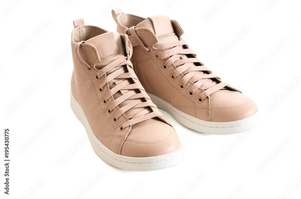 Women  beige shoes isolated on white background. Fashion footwear, spring summer collection
