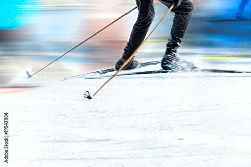Ski race.
A man running on skis.Tonification.