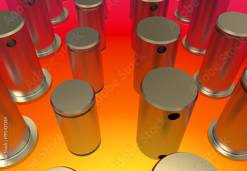 metal parts in a hot oven. Heat treatment of parts. Cementation, hardening, annealing. 3D rendering.