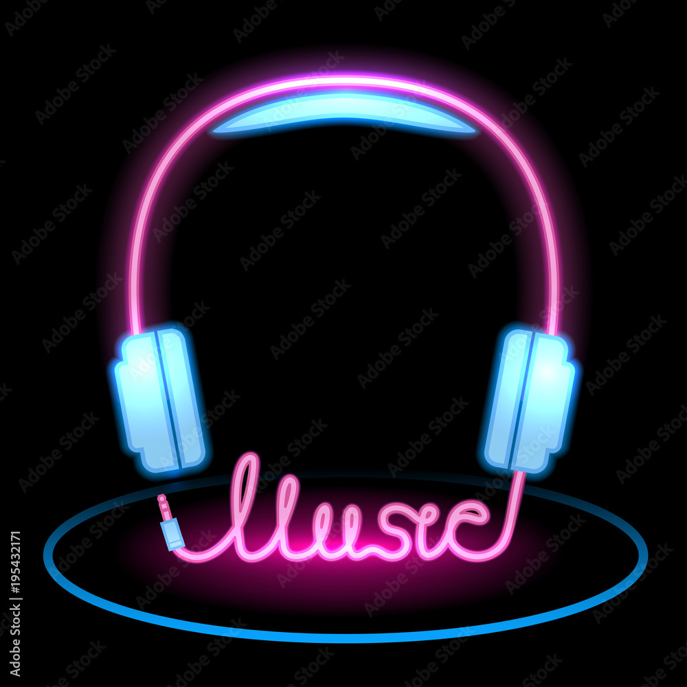 Stockvector Music headphones neon icon. Eps 10 format. Adobe Stock