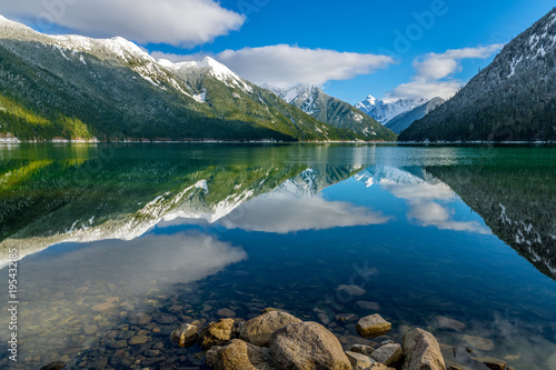 Chilliwack Lake with the reflecting Mount Redoubt (Skagit Range Mountains) in the backround