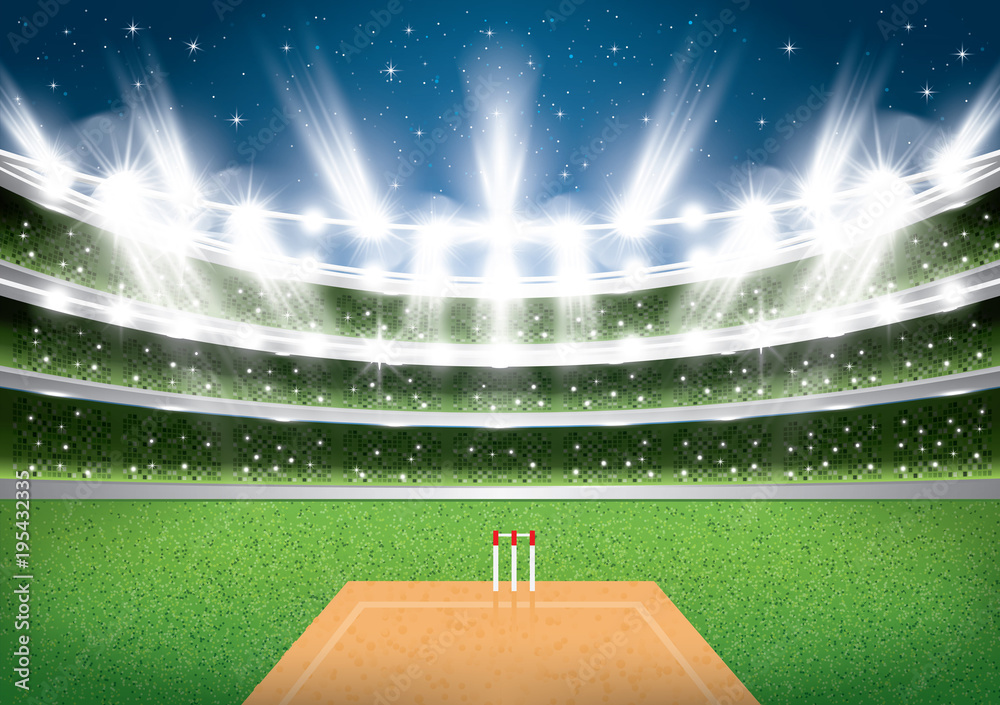 Cricket Stadium with Spotlights. Stock Vector | Adobe Stock