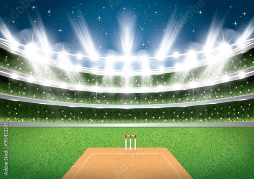 Cricket Stadium with Spotlights.