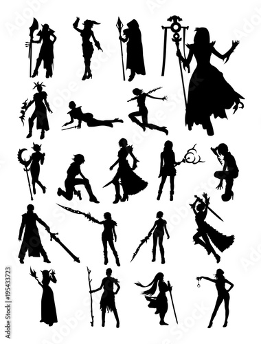Cosplay pose silhouette. Good use for symbol, logo, web icon, mascot, sign, or any design you want.