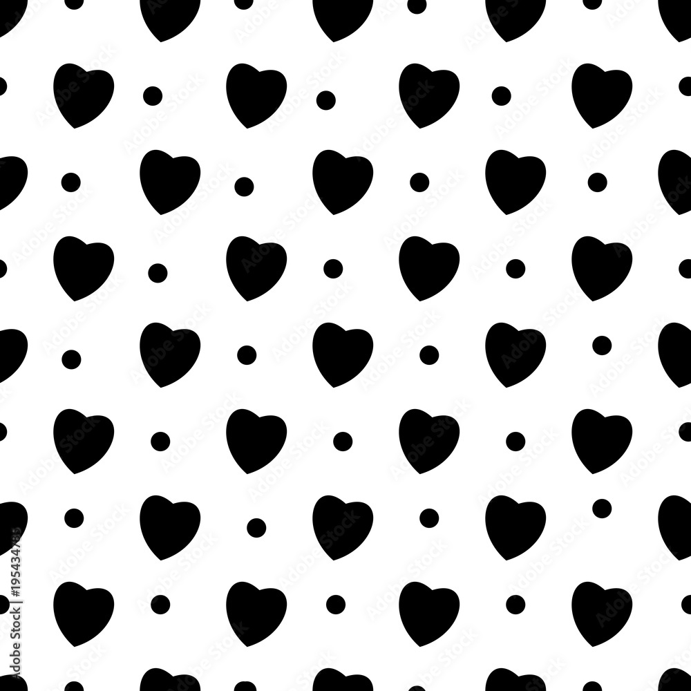Heart black and polka seamless pattern