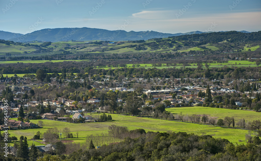 An Aerial View of the Sonoma Valley on Sunny Afternoon Shows the Town Nestled Among the Surrounding Hills and Mountains